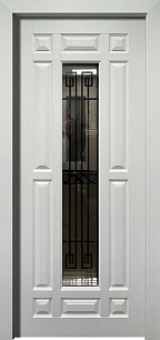 Недорогая одностворчатая железная дверь Trend 206298 со стеклопакетом и ковкой в Мытищах