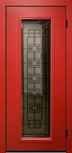 Недорогая одностворчатая железная дверь Trend 206298 со стеклопакетом и ковкой в Мытищах